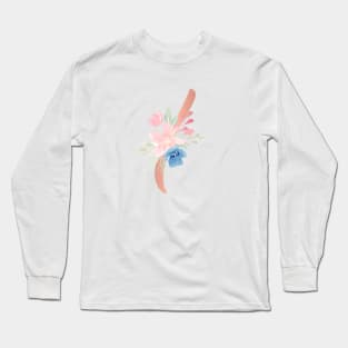 Letter I Rose Gold and Watercolor Blush Pink and Navy Long Sleeve T-Shirt